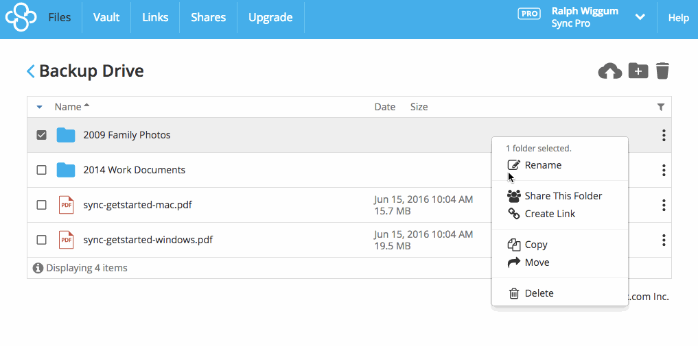 Move to Vault Web Panel